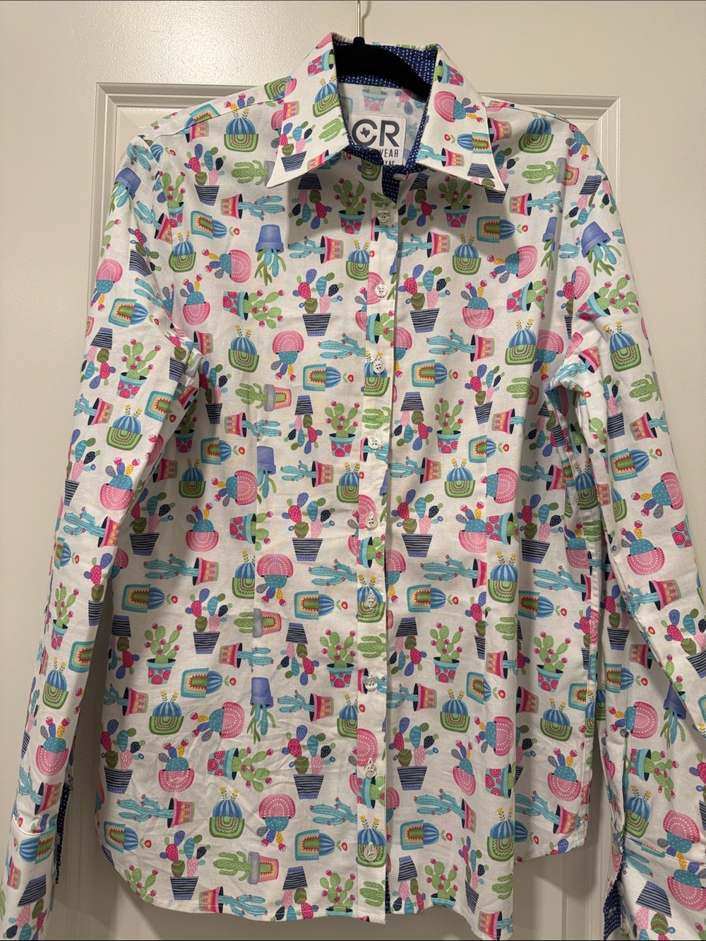 CR RanchWear Western Ranch Button Down Show Top Shirt Colorful Cactus Women’s L